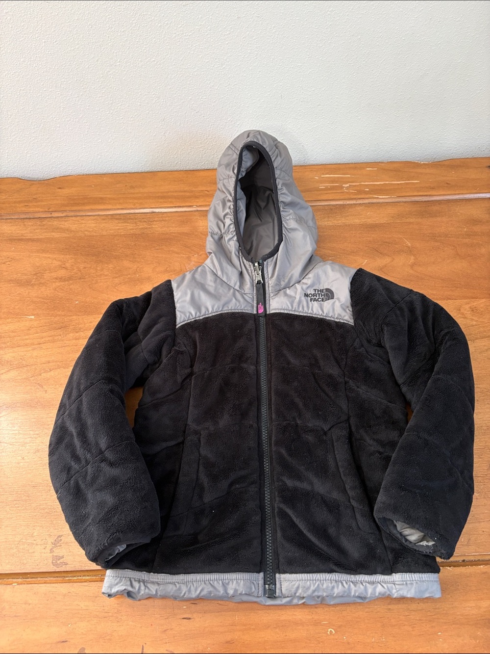 The North Face Kids Black Reversible Jacket with Gray Hood Size 6